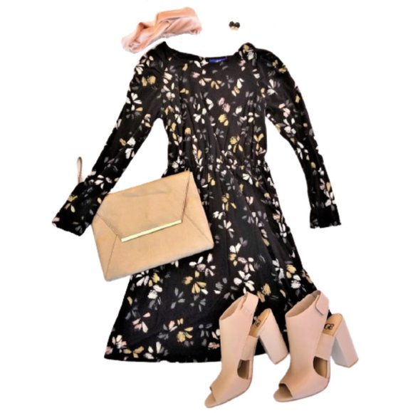 Apt. 9 Dresses & Skirts - APT 9 Long Sleeve Black Floral Dress, Small